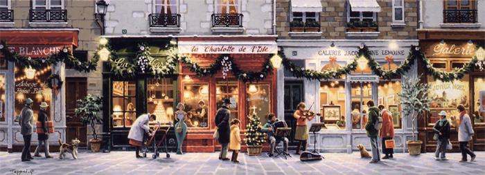 笹倉鉄平の絵画作品　タイトルは、リュ・ド・ノエル　rue de noel